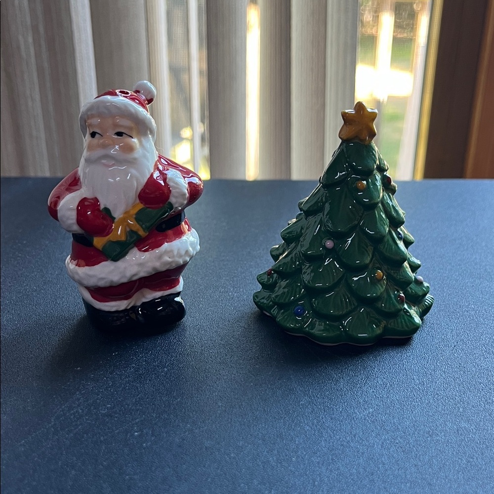 Sur La Table Festive Santa and Christmas Tree Figurine Salt & Pepper Set